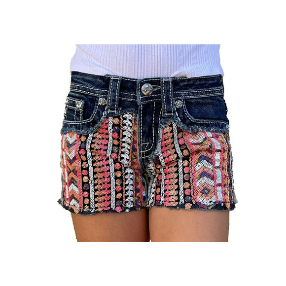 Miss Me Other - MISS ME Embellished FESTIVAL AZTEC Sequin Jean Shorts Frayed Denim | Girls Sz 16